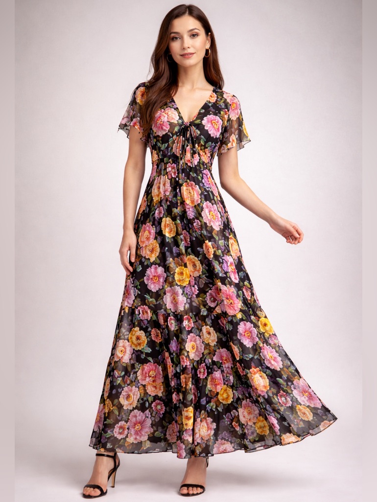 New Floral Maxi Dress - Multi Color Silk Size S Jade Johnny Was